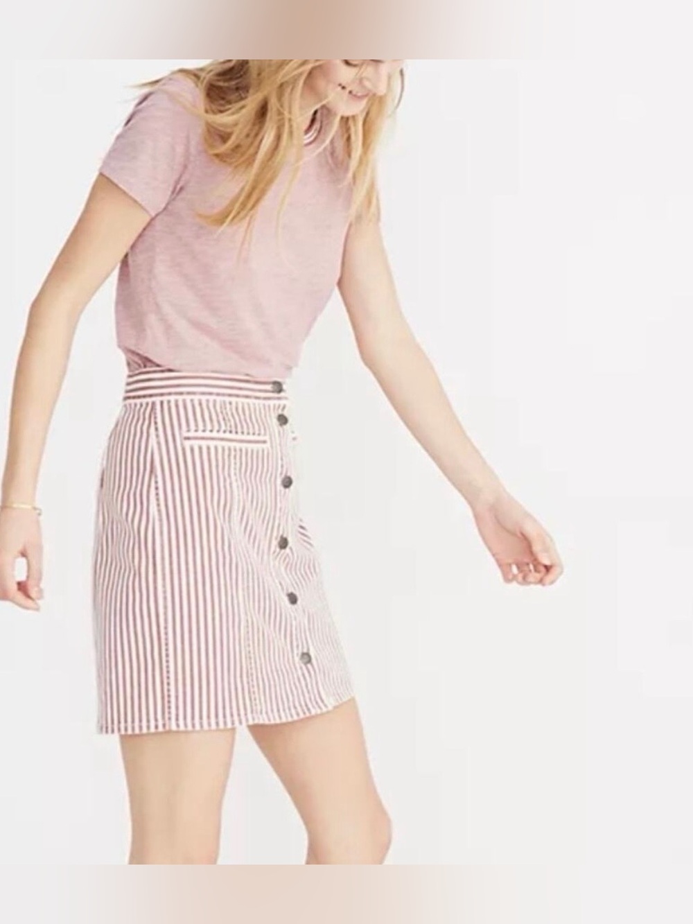 Madewell Button Front Stretch Denim Straight Skirt in Luca Stripe Size 31 EUC